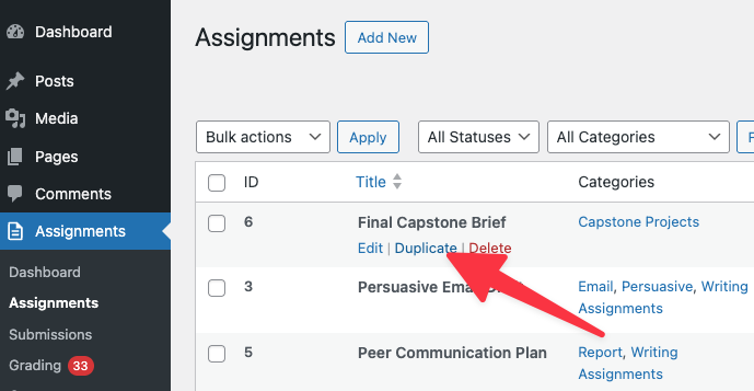 duplicate assignment